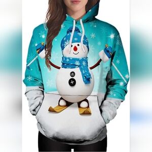Super Cute Christmas Winter Snowman Double Sided Print Hoodie Pullover